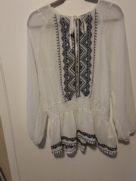 Young Threads Tops - White Embroidered Peasant Tunic Top with Smocked Waist